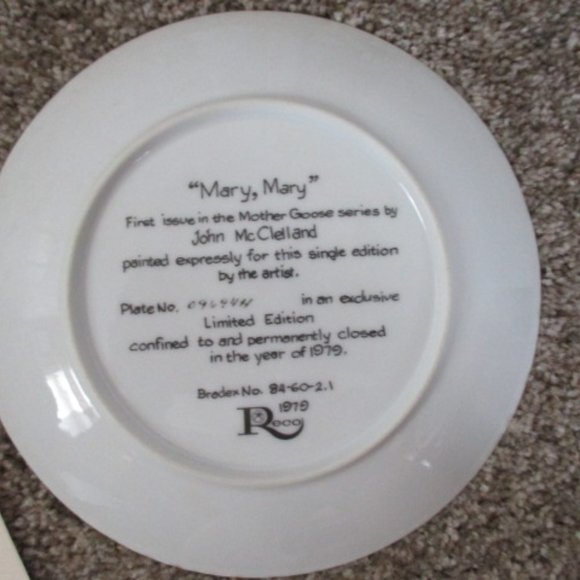 Mary Mary Mother Goose 1979 Reco Collectible Plate J. McClelland w/Box Certifica - Picture 4 of 5